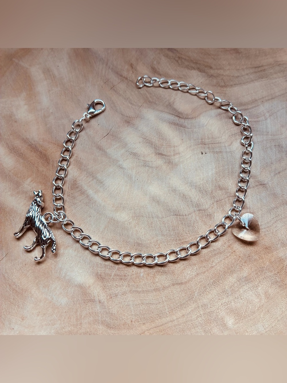Twilight Saga Wolf & Heart Charm Bracelet Silver New Moon Edward Jacob Bella